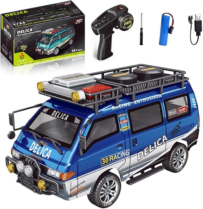 1:24 Scale RC Delica Van Model 2.4Ghz Full Proportional 2WD RC Model Vehicle with 130S Motor Remote Control Car for Adults &amp Hobbyists