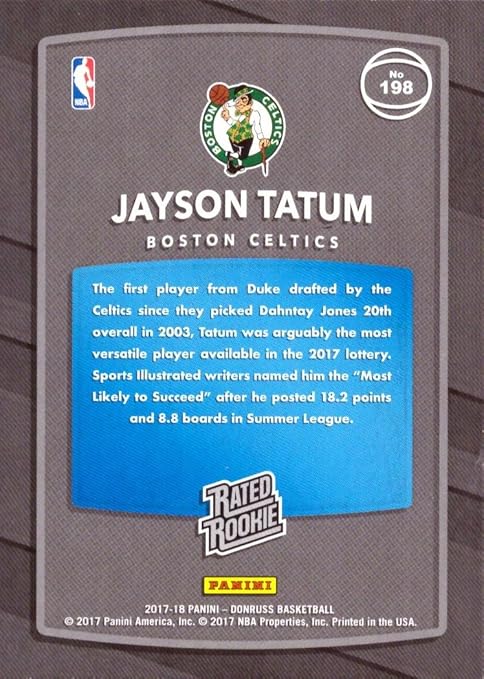 2017-18 Panini Donruss Basketball #198 Jayson Tatum Rookie Card