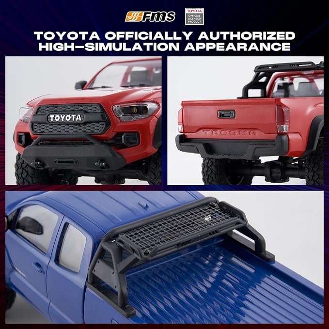 FMS FCX24 TOYOTA TACOMA 1/24 RC Crawler 4x4 RC Truck Crawler Official Licensed Scale RC Rock Crawler with 2-Speed Transmission High Torque Motor All-Metal Bearings RTR RC Car for Adults (RED)
