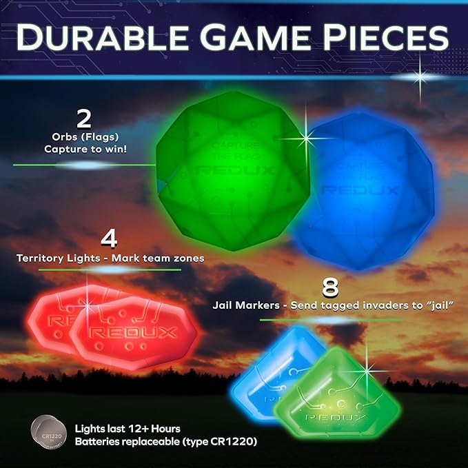 Glow in The Dark Capture The Flag Game - Starter Set | Ages 8+ | Glow in The Dark Outdoor Toys | Outdoor Games for Kids 8-12+ | Flag Football Gifts &amp Boys Birthday Gifts | Glowing Excitement!