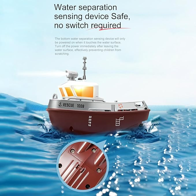 GoolRC RC Boat RC Tugboat Remote Control Boat for Pools and Lakes 2.4GHz Electric Tugboat Model with Lights Rechargeable Battery for Adults