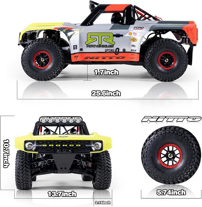 FMS 1/7 Ford Bronco RTR EB Fast RC Truck – Licensed by Ford &amp RTR Vehicles 80km/h Short Course Truck 4WD Brushless RC Car CNC Metal Parts Off-Road Rock Crawler 4x4 for Adults (2025 paint schem