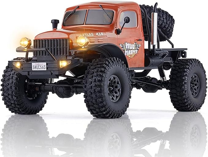 EAZYRC FMS Rochobby 1/10 Atlas Ready Set RC Crawler RC Truck 4X4 with Lighting 2.4GHz RadioBall Bearing Metal-Gear Full4 Link SuspensionRapid Separation Car Body for Adult (Orange)