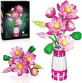 Lotus Flowers Botanical Building Set with Vase Compatible with Lego Flowers Botanicals Collection Pink Artifcial Flower Bouquet with Vase for Indoor Outdoor 710 PCS