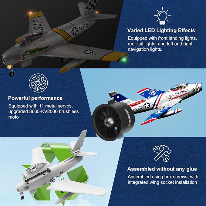 Fms Rc Planes for Adults Remote Control Airplane F-86 The Huff RC Airplane 6CH 80mm Hobby Rc Airplanes PNP (No Radio Battery Charger)