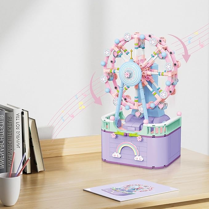 Music Box Building Toys Rotating Ferris Wheel DIY Building Block for Girls and Boys 6-12 Years Old 710 pcs Valentine for Adults and Aged 8 9 10 11 12 Kids