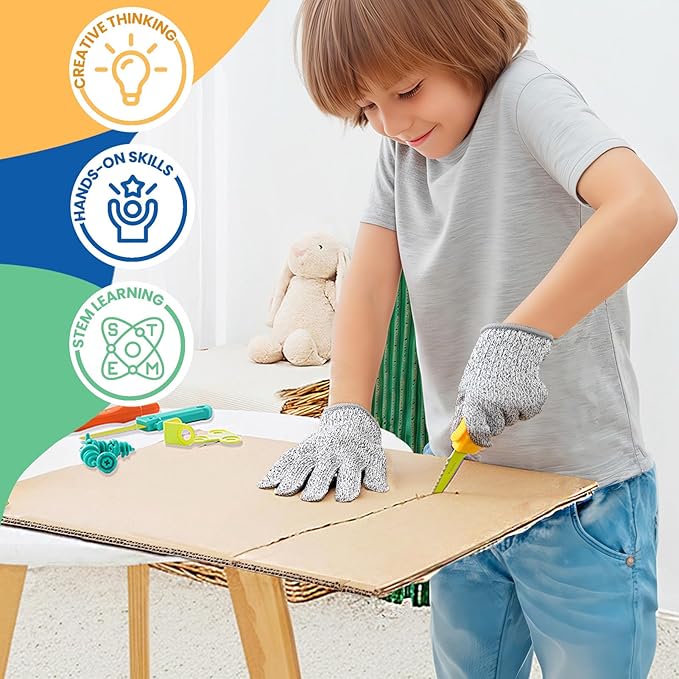 Kibbidea Cardboard Cutter for Kids with Screws &ampTool Box 170PCS Cardboard Construction Tool Kit STEM Resuable Building Toys for Boys and Girls Engineering &amp Creativity（Aged 5+）