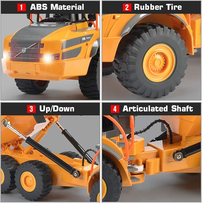 DOUBLE E Volvo RC Dump Truck Toy for Kids Articulated Hauler Remote Control Construction Toys Vehicles with Lights Birthday Gifts Ideas for Boys Age 6 7 8 9 10 Year Old and up