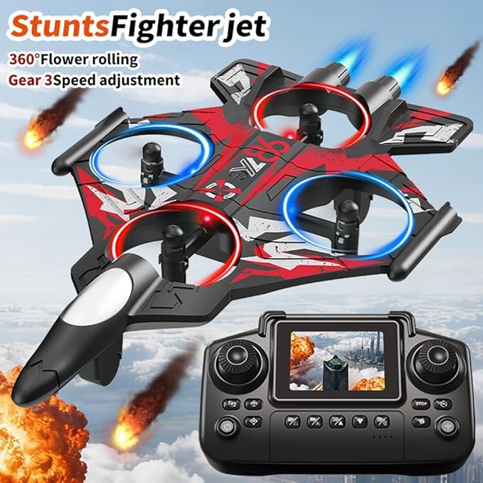 RC PlaneRC Fighter Jet Plane with Camera and Screen for Adults &amp Kids Remote Control Stunt Airplane w/ 360° Flips Altitude Hold One-Key Takeoff &amp LED Lights EVA Foam Glider Toy for Kids 8