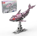 888-PCS Mechanical Pink Dolphin Building Set with LED Light Movable Linkage Gears Display Stand - Ocean Building Block Toy for Adults Teens Kids Age 12+
