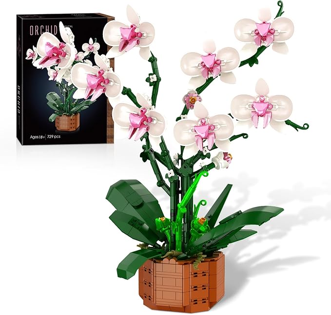 Orchid Flower Building Blocks Set Fake Indoor Flowers Building Set for Home Kitchen Desk Decoration for Adults Ages 18+