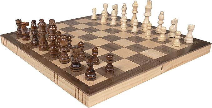 Premium Wooden Chess Set 15.7 Inches Chess Board Game Set for Adults - Folding Board - Pieces Storage Slots Handmade Portable Travel Chess Game - Beginner Chess Set for Kids 6 up Age