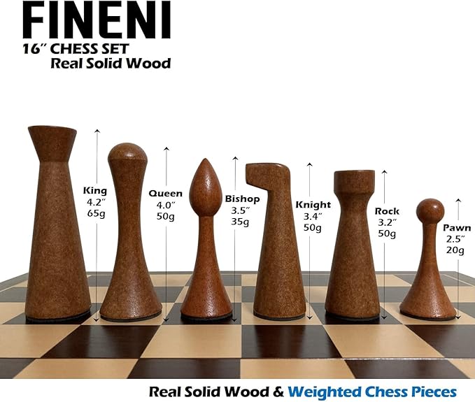 Luxurious 16 inch Real Original Colored Solid Wooden Chess Set. Durable Handmade Chess Board Game Sets with Storage Slots for 4.2” Weighted Beautiful &amp Elegant Designed Wooden 34 Pieces (C16L)