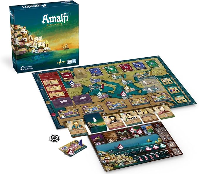 R&ampR Games: Amalfi Renaissance - Ship &amp Lighthouse Placement Game Navigate Discover &amp Aquire Ages 14+ 1-4 Players 90-120 Min