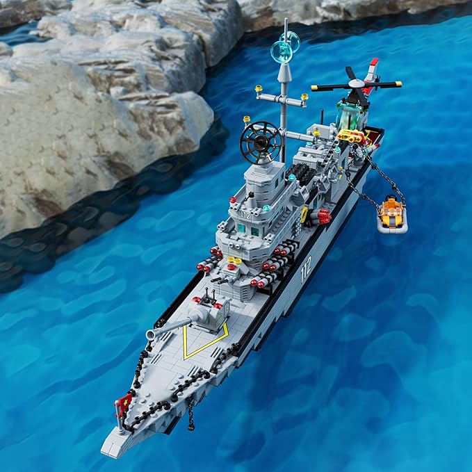 Military Battleship Building Set for Boys Police Boat Ship 8-in-1 Navy Warship Toys Model Kits MOC Construction Birthday for Adults Age 8-1214+ Compatible with (2000+ PCS