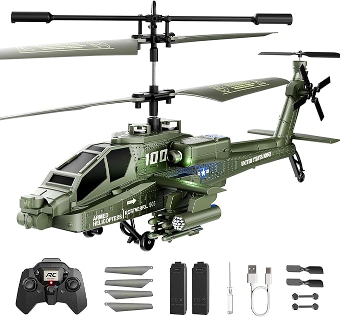 XIKOTEC RC Helicopter Remote Control Helicopter Toy for Kids Beginners and Adults with Altitude Hold Gyro &amp LED Light 2 Batteries &amp USB-C Charging Gift for Boys Ages 8-12 (Green)