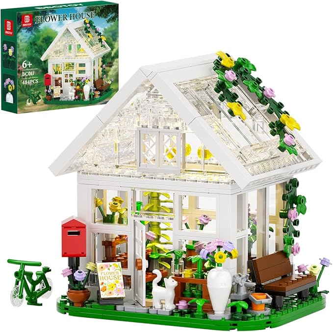 Girls Flower House Building Sets Compatible with Lego Friends Sets for Girls 8-12 Greenhouse Building Toys with LED Lights Garden House Model Christmas Holiday for Friends Kids Adults (484pcs)