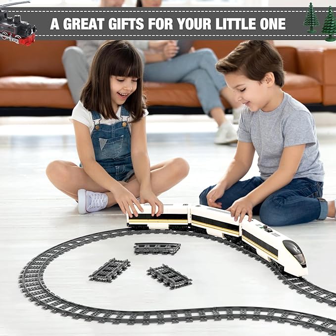 Classic City Train Tracks 72 Pieces Railroad Track with 24 Flexible 24 Curved and 24 Straight Tracks Train Expansion Accessories Compatible with All Major Brands Train Tracks