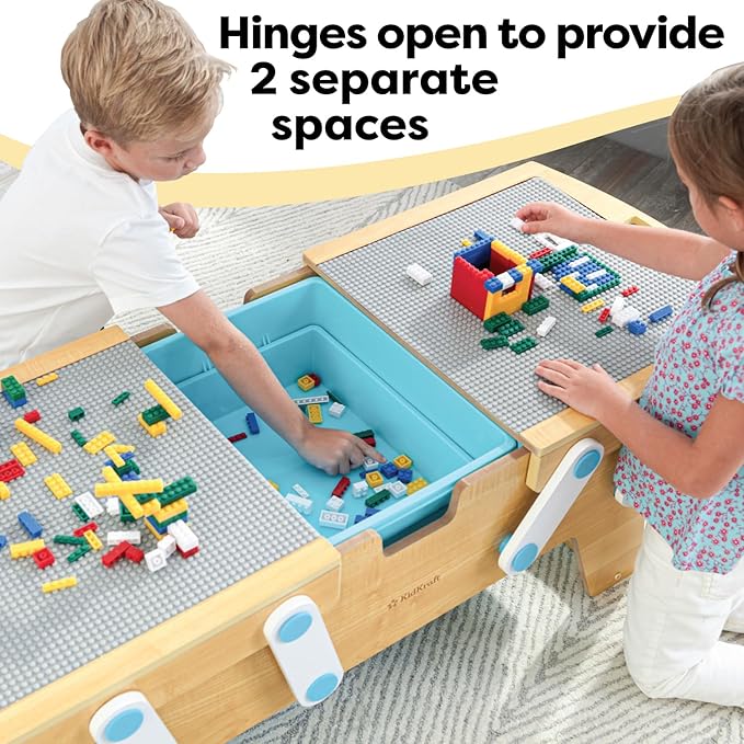 KidKraft Building Bricks Play N Store Wooden Table Children's Toy Storage with Bins 200+ Building Blocks Included Natural Gift for Ages 3+