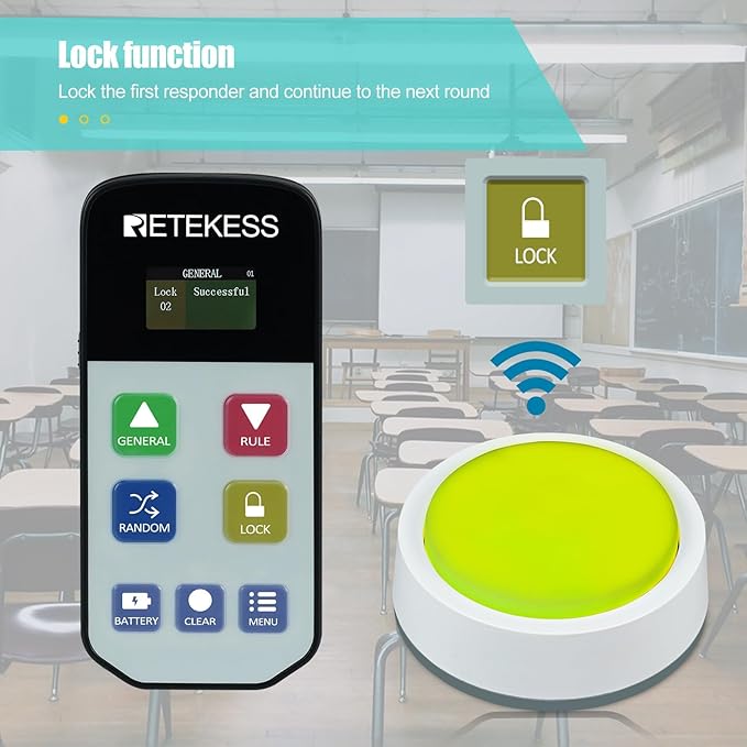 Retekess TM102 Wireless Buzzers for Classroom 10 Players Family Feud Buzzers Large Buttons Show Who Buzzed First Quiz Bowl Answer Buzzers for Game Night School