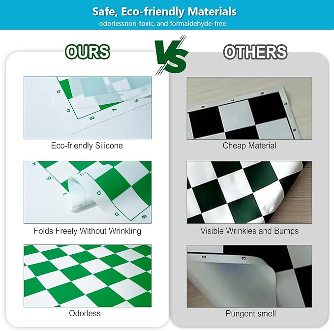 Travel Chess Set 20'' Silicone Chess Board-3.75'' King Height Plastic Piece Extra Queens &amp Storage Bag 2 in 1 Portable Chess &amp Checker Board Games for Teens and Adults