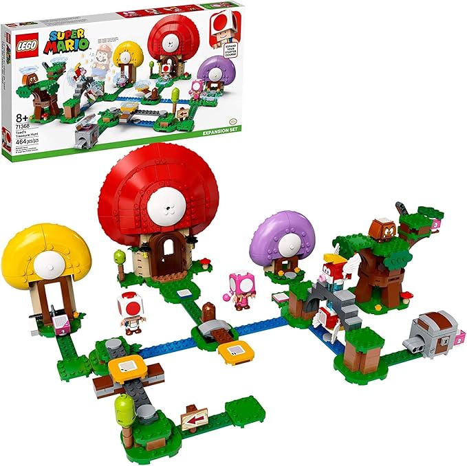 LEGO Super Mario Toad’s Treasure Hunt Expansion Set 71368 Building Kit Toy for Kids to Boost Their Super Mario Adventures with Mario Starter Course (71360) Playset (464 Pieces)