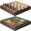 2 in 1 Magnetic Chess Set &amp Chinese Checkers 13 Wooden Board Game with Storage Drawer and 60 Glass Marbles + Bonus 12 Spare &amp 2 Extra Queensfor Kids and Adults