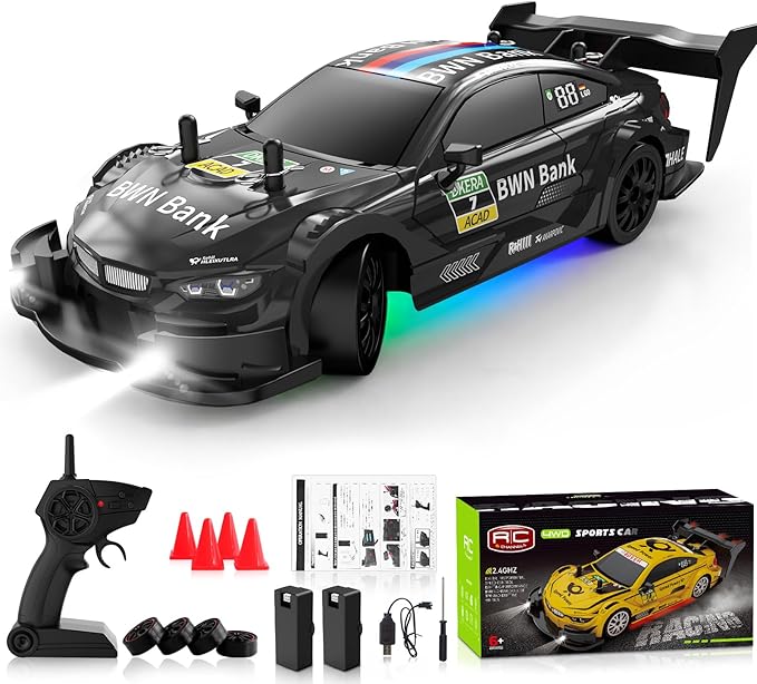 RC Drift Car 1/20 Scale 2.4GHz 4WD Remote Control Car with Led Lights 22KM/H High Speed Rechargeable Batteries Racing Sport Cars RC Cars for Kids Boys Girls Adults Gifts Birthday Christmas
