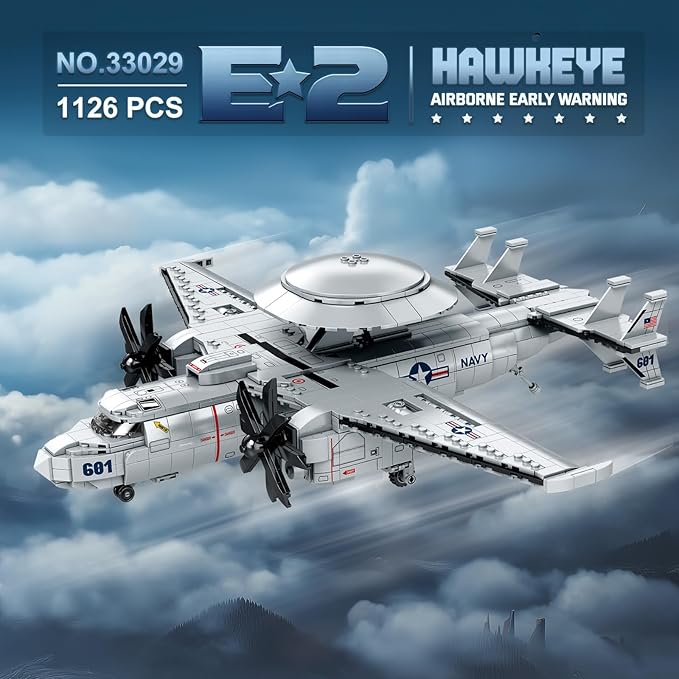 Reobrix E-2 Hawkeye Military Airplane Building SetWarning Aircraft Fighter Jet Model Kits 33029Airborne Building Toy for Adults Boys 14+ Home Decor Gift for Adult 1126PCS