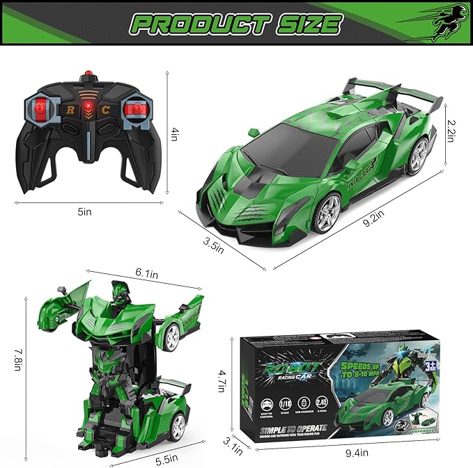 BLUEJAY Transform Rc Cars for Boys 4-7 8-12 2.4Ghz Remote Control Car 1:18 Scale Transforming Robot One-Button Deformation 360° Rotation Car Toy Gifts for Boys 3-5