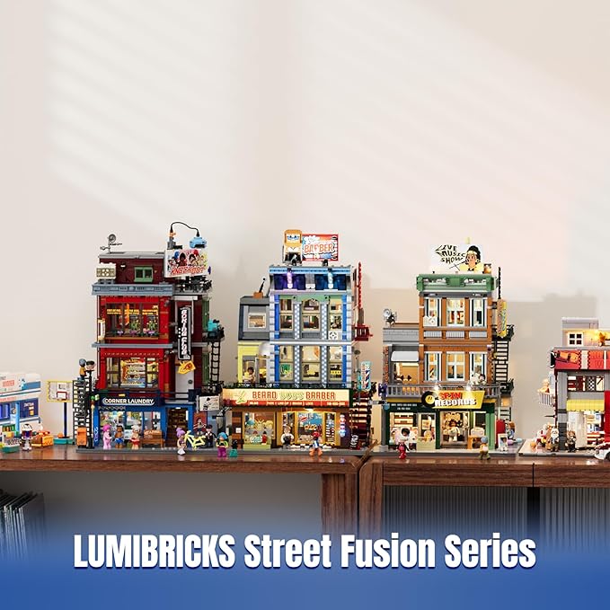 Barbershop Lighting Building Bricks Set - Street Fusion City Town Modular Playset Collection Display kit with Minifigures 2557 Pcs for Adults &amp Teens &amp Life Enthusiasts