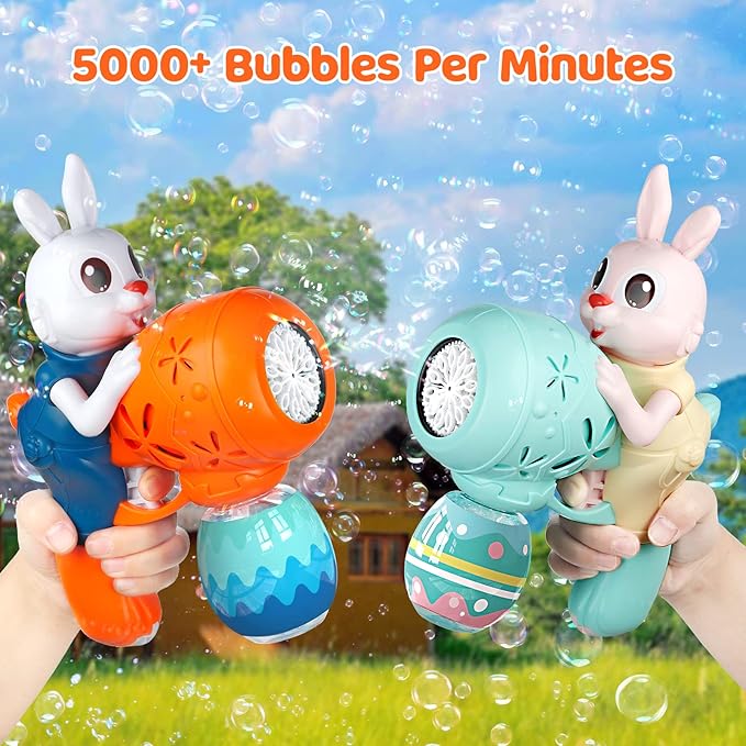 Bubble Guns for Toddlers2pcs Rabbit Bubble Machine for KidsAutomatic Bubble Blower with 10 Bubble SolutionsOutdoor Toys Easter Baskets Stuffers Gift for Age 3 4 5 6 7 8 Years Old Boys Girls