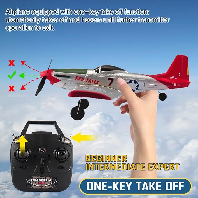 P51D Mustang RC Airplane with 6-Axis Gyro 4CH RTF Remote Control WW2 Fighter Plane 2.4GHz Anti-Jam Technology