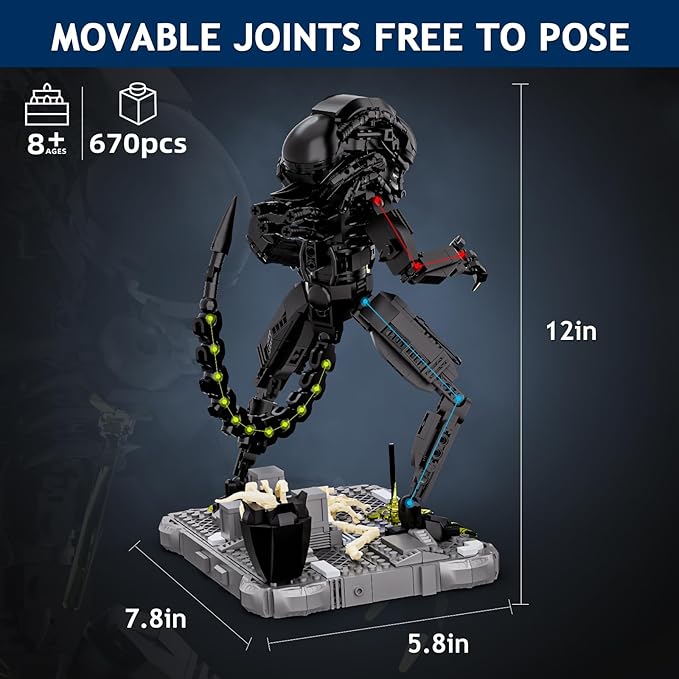 Xenomorph Building Set Xenomorph Action Figures Building Set for Adults with Support Base and Little Facehugger Horror Gifts for Fans Friends Birthday Christmas Halloween