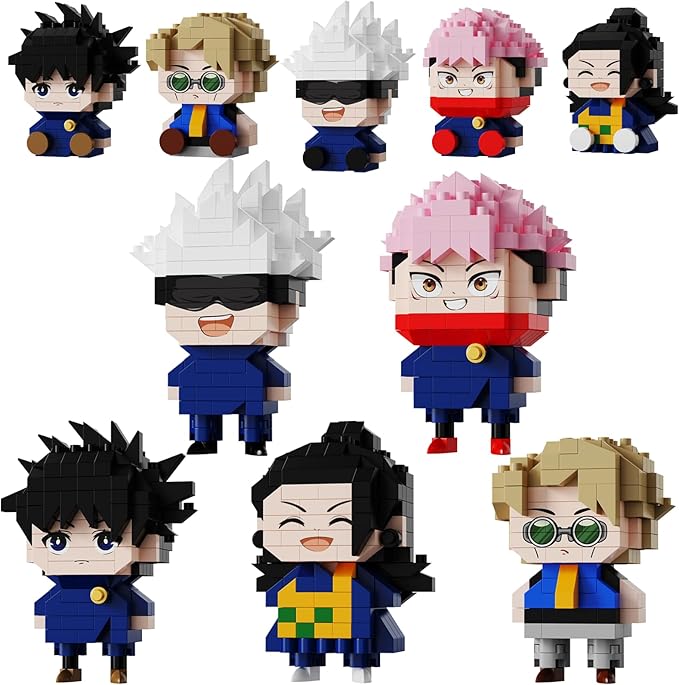 5 JJK Jujutsu Battle Figures Building Blocks Set 2IN1 Sitting&ampStanding Cute Popular Spell Kaisen Characters Brick Micro Headz Japanese Manga Merch Ideal Valentine's Day Gift for Adult Teen 961PC