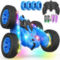 Remote Control Car Rc Cars Stunt Toys New Upgraded Strip Lights and Headlights Toys Double-Sided 360° Rotating 4WD Drift Truck for Boys Girls Birthday Gift (Blue)
