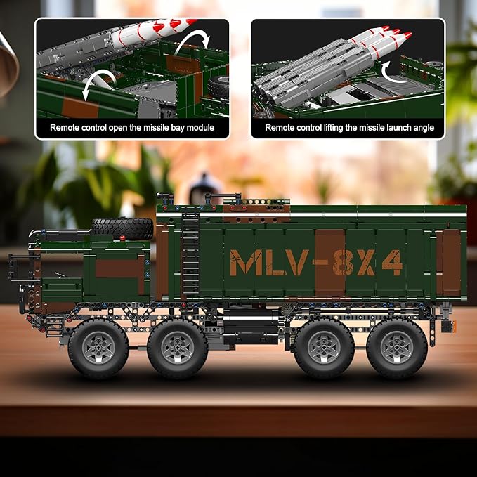 Mould King 20045 Military Vehicles Building Blocks Set RC Heavy All-Terrain Vehicle Box-Style 8X4 Missile Army Truck with 4 Motors Gift for Age 14+/Adult Collections Enthusiasts(4854+ Pieces)