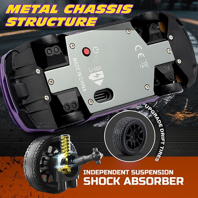 1:43 Scale Mini Racing Drift Car Model2.4GHz Remote Control Car 4WD High Speed Race with LightsRacing TiresRC Toys Hobbyist Gift for Adults Kids Boys Girls (Purple)