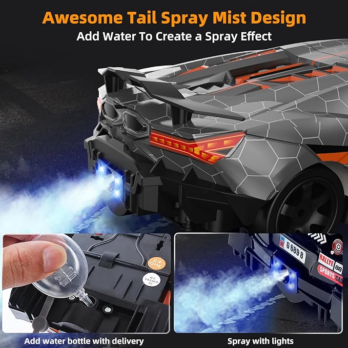 RC Drift Car Remote Control Cars for Boys 2.4GHz Drifting RC Car 1/24 4WD Racing Hobby Sport Cars Toys for Adults with LED Lights Rechargeable Battery and Drifting Tires Gift for Kids Girls
