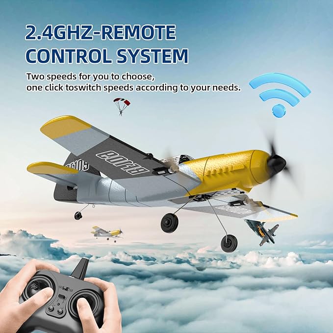 DEERC RC Plane 3 Channel BF-109 Remote Control Airplane Fighter Toys2.4GHz 6-axis Gyro Stabilizer RTF Glider Aircraft Plane with 2 BatteriesEasy to Fly for Adults Kids Beginners Boys