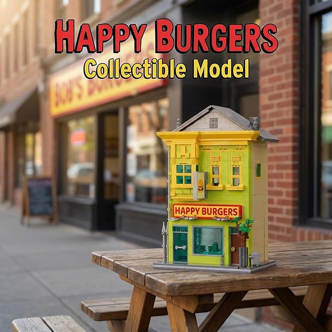 Happy Burgers Shop Modular Building Set for Adults The Belcher Family House Building Blocks with Box Ideas Collectors Gift Set for Kuchi Kopi Cartoon Fans (1222PCS)