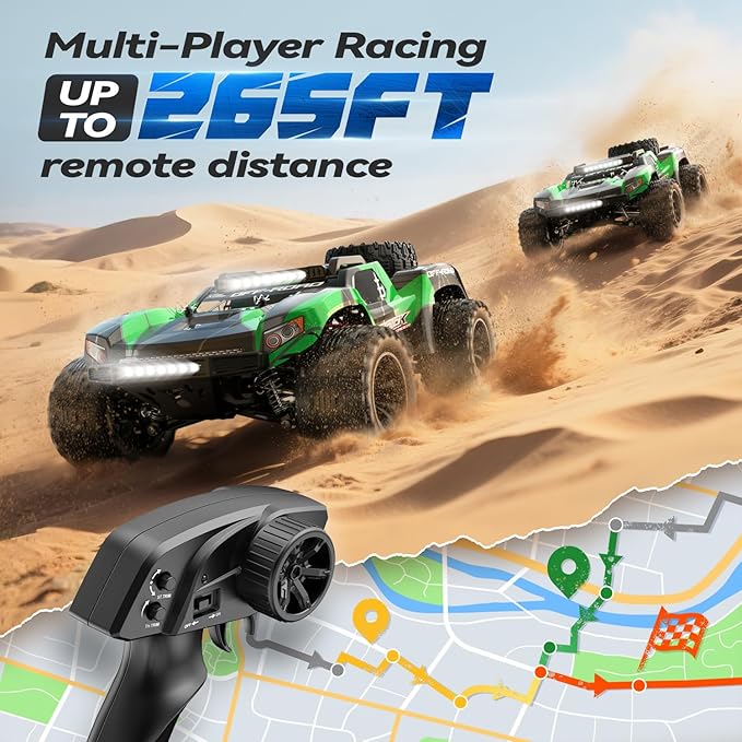 JM Racing 1:12 Fast RC Cars 40KPH 4WD Remote Control Desert Truck All Terrain Off-Road Monster Truck W/Rechargeable Battery Waterproof RTR Racing Car W/LED Lights &amp Spare Tire for Adults Boy &am