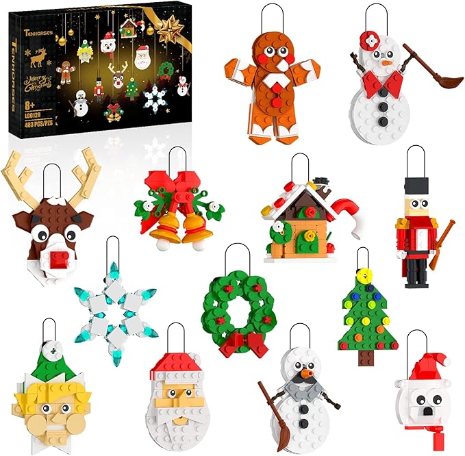 Nubee Christmas Ornaments Building Kit Christmas Tree Wreath Santa Snowman Gingerbread Reindeer Nutcrackers Snowflake 13-in-1. Stocking Stuffers Decor Toys Gifts for Boys Girls Kids.