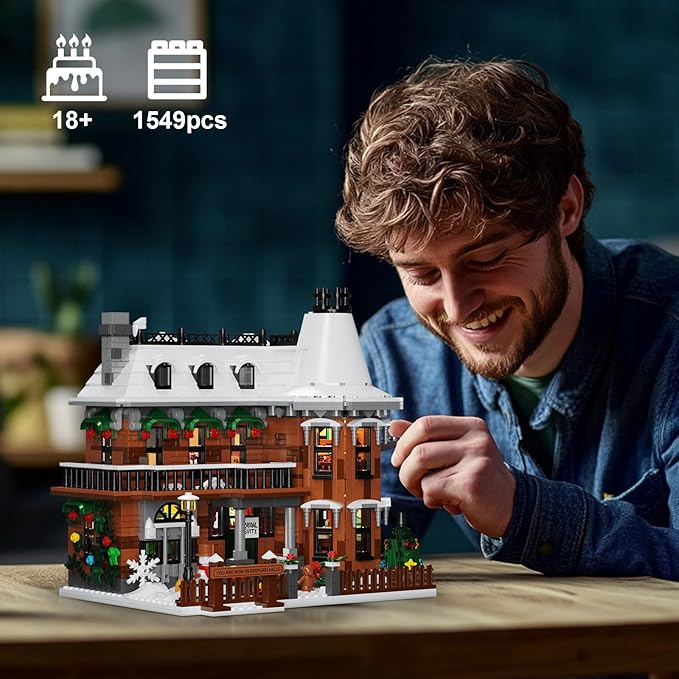 It's A Wonderful Life House Building Set with LED Light Christmas Holiday Snow House Building Blocks Toy Compatible with Lego Chritmas Village Gifts for Friends、Family Ages 18+ (1549PCS)