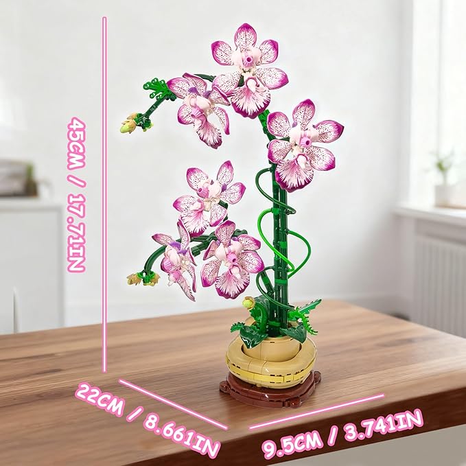 Orchid Flowers Building Block Sets Compatible with Lego 853792 Accessory Artificial Plant Botanical Collection for Home Kitchen Desk Decor Best Gift for Mom Kids 4+(Purple 697Pcs)