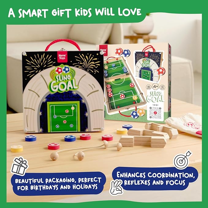 Nene Toys Sling Goal Wooden Sling Puck Game for Kids &amp Adults – Fast-Paced Family Board Game for Kids 4+ Years – Portable Travel Yard Game – Indoor Outdoor Fun – Gift for Boys &amp Girls