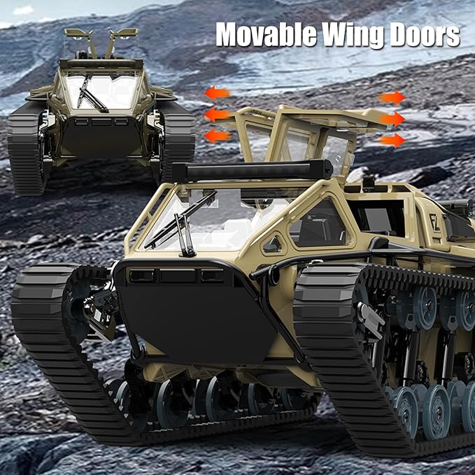 Mostop RC Tank Car 1:16 Scale 2.4Ghz Remote Control Crawler High Speed Tank Off-Road RC Tracked Vehicles 360°Rotating Drifting Car with 2 Batteries Military Truck for Kids Adults