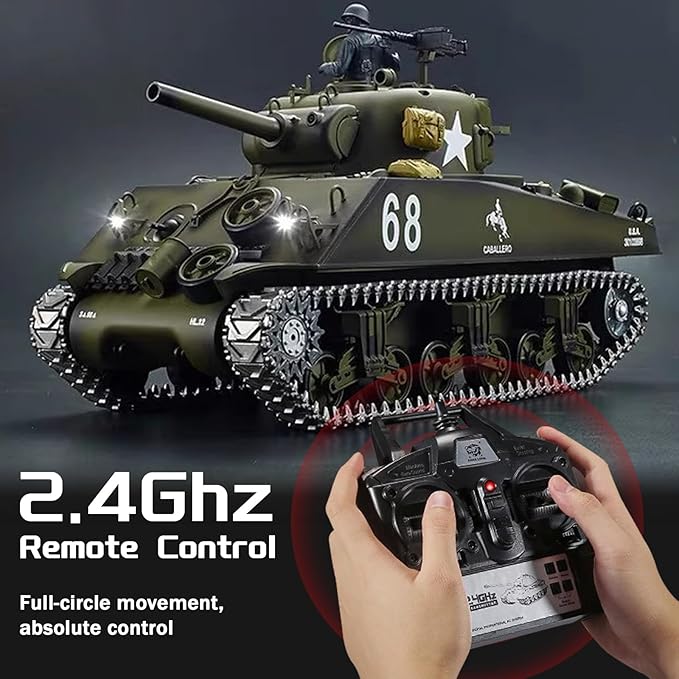 Henglong 1:16 US M4A3 Sherman RC Main Battle Tank 2.4Ghz Remote Control Metal Tank for Adults Model Toy (Professional Version)