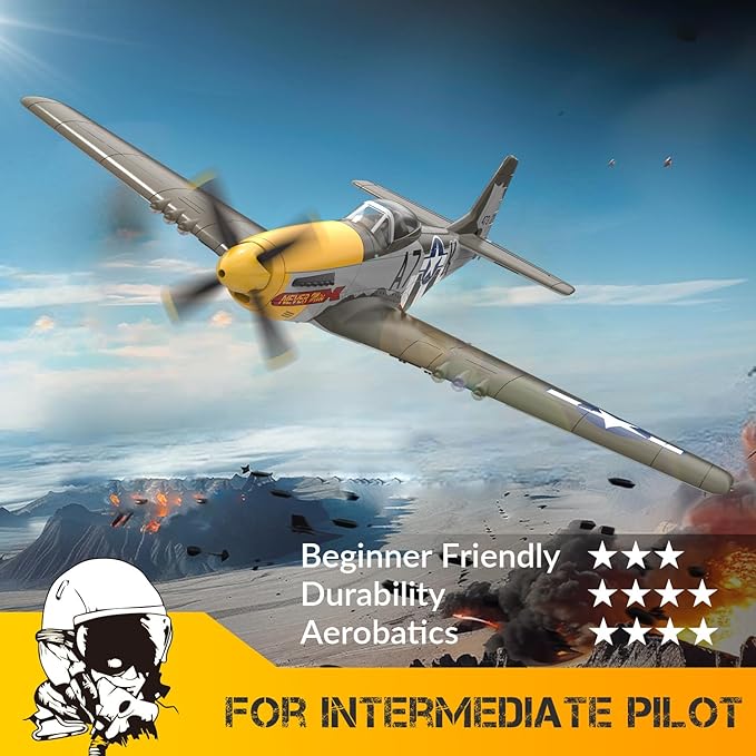 VOLANTEXRC Brushless 4CH RC Plane P51D Mustang 500mm Remote Control Airplane Fighter RTF with 6-Axis Gyro 3 Modes &amp Aerobatics 2.4GHz Radio Controlled Aircraft for Beginners &amp Adults