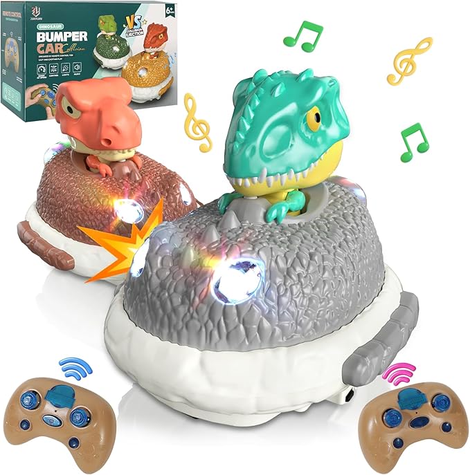 Dinosaur Remote Control Car Toys Set Dino RC Race Vehicles Playset Electronic Bump Pop Game Cool Indoor Outdoor Birthday Gift 6 8-12 Years Old Toddlers Boys Girls Children Teen